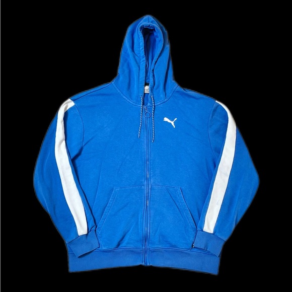 Puma Blue Zip-Up Hoodie Sweatshirt XL – White Stripe Sleeves - Picture 1 of 5